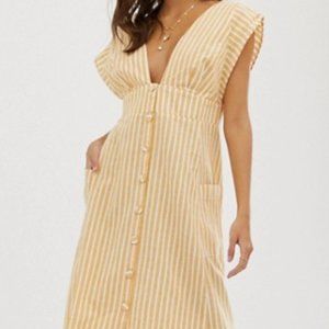 ASOS | Open Back Dress w/ Buttons | Yellow Striped